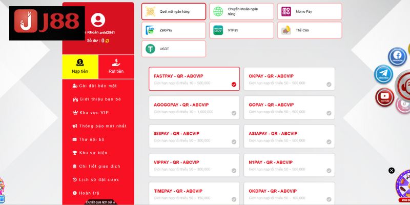 Quy tắc về nạp rút tiền