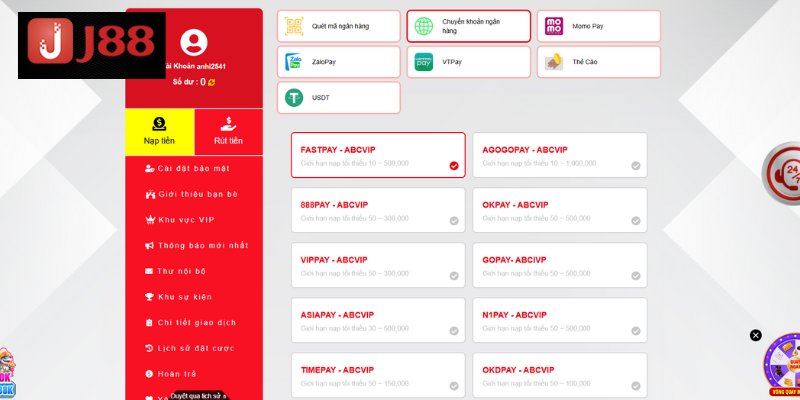 Cách nạp tiền qua ngân hàng