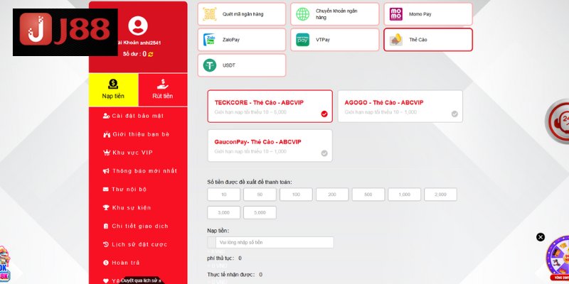 Quy trình nạp vốn qua thẻ cào điện thoại